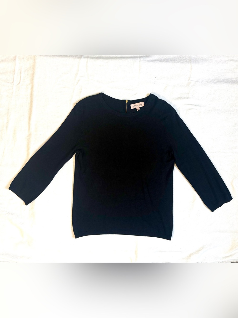 Philosophy Black 3/4 Sleeve Crewneck Top with Back Zip